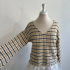 Topshop BoutiqueTerrycloth Mustard Plaid Top Large